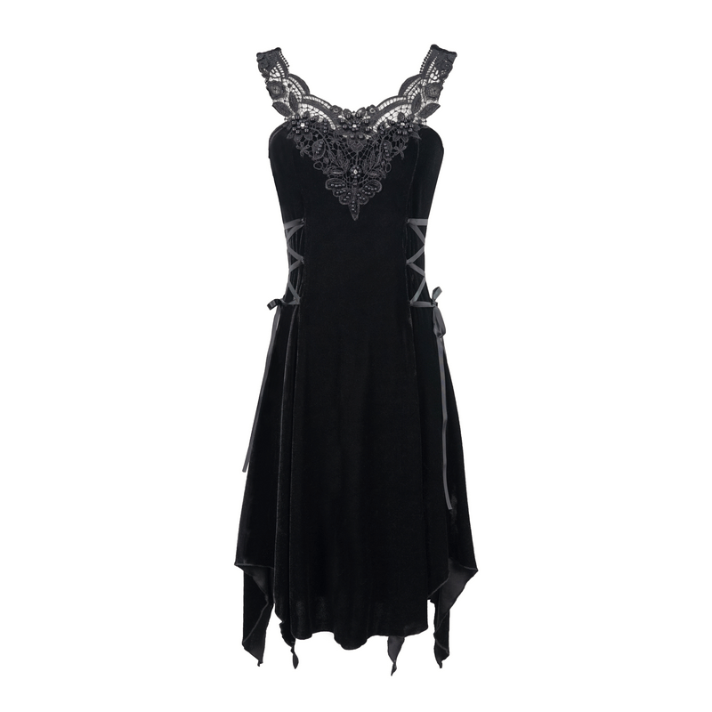 Gothic Style Velvet Sleeveless Irregular Dress / Short Dress with Lace-up on Both Side - HARD'N'HEAVY