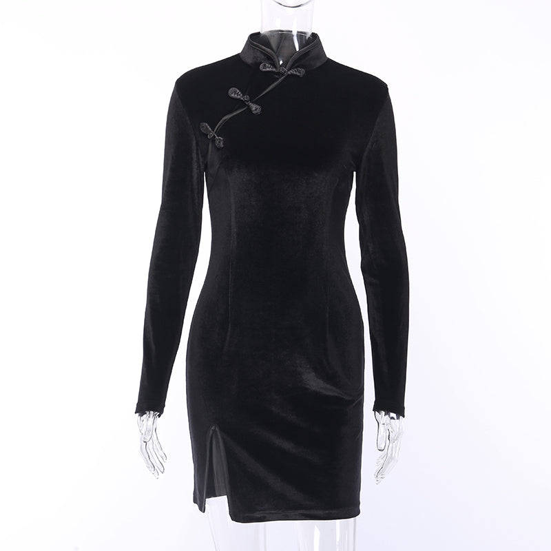 Gothic Style Velvet Women Dress / Cheongsam Dress in Alternative Fashion Gothic Style Velvet Women Dress / Cheongsam Dress in Alternative Fashion