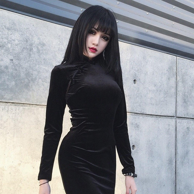 Gothic Style Velvet Women Dress / Cheongsam Dress in Alternative Fashion - HARD'N'HEAVY