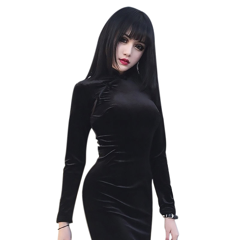 Gothic Style Velvet Women Dress / Cheongsam Dress in Alternative Fashion Gothic Style Velvet Women Dress / Cheongsam Dress in Alternative Fashion