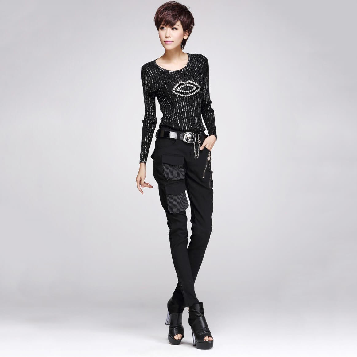 Gothic Style Women's Black Pencil Pants / High-quality Elastic Waist Stretchable Material Pants - HARD'N'HEAVY