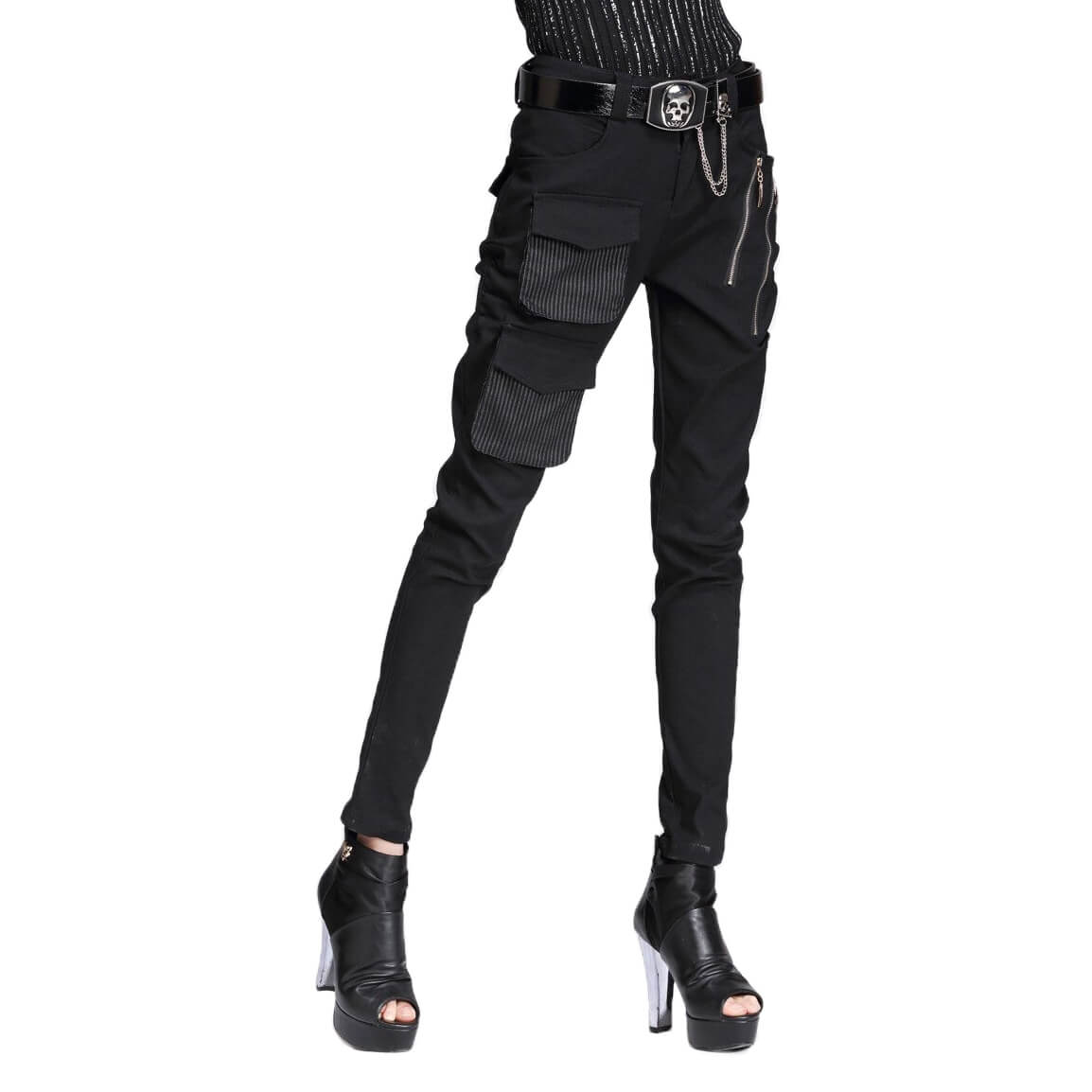 Gothic Style Women's Black Pencil Pants / High-quality Elastic Waist Stretchable Material Pants - HARD'N'HEAVY