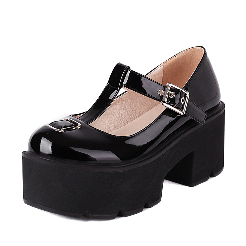 Gothic Style Women's Lolita Pumps / Vintage Platform Square Heel Shoes with Buckle - HARD'N'HEAVY