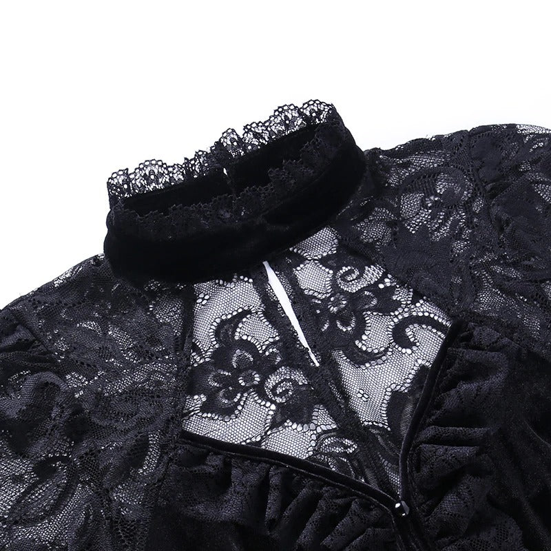 Gothic Velvet High Waist Mini Dress / Vintage Sexy Hollow Out Black Dress - HARD'N'HEAVY