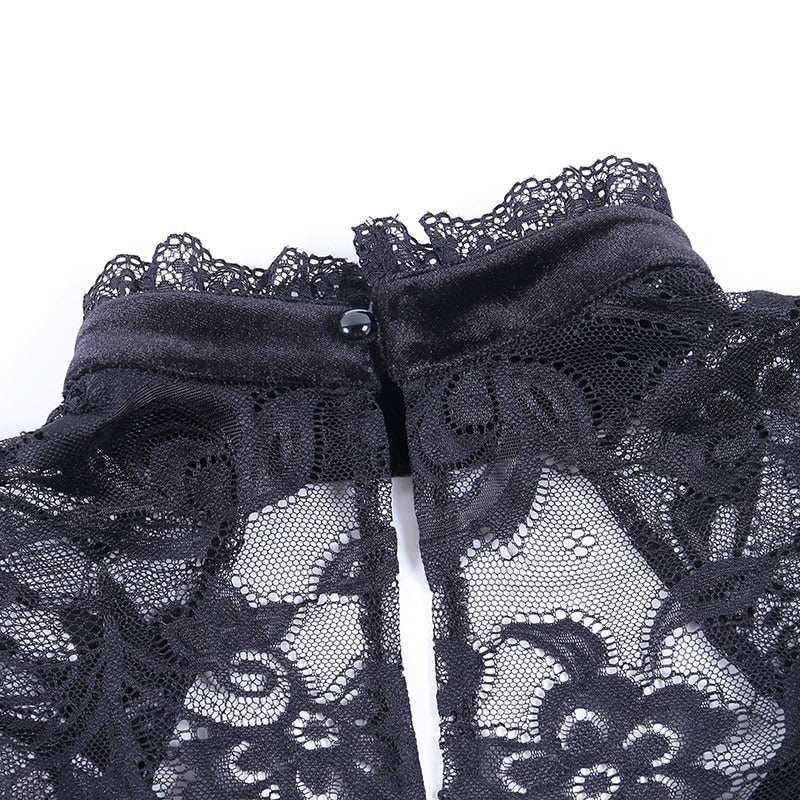 Gothic Velvet High Waist Mini Dress / Vintage Sexy Hollow Out Black Dress - HARD'N'HEAVY