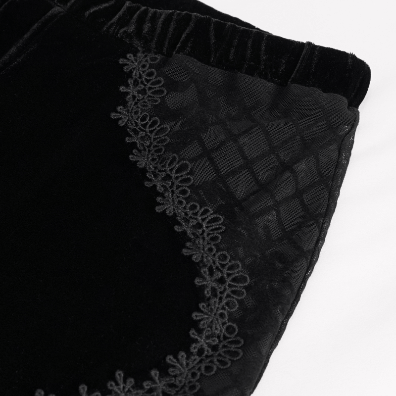 Gothic Velvet Lace Ttansparent Flared Trousers / Sexy Lace Applique Pants With Lace up on Sides - HARD'N'HEAVY