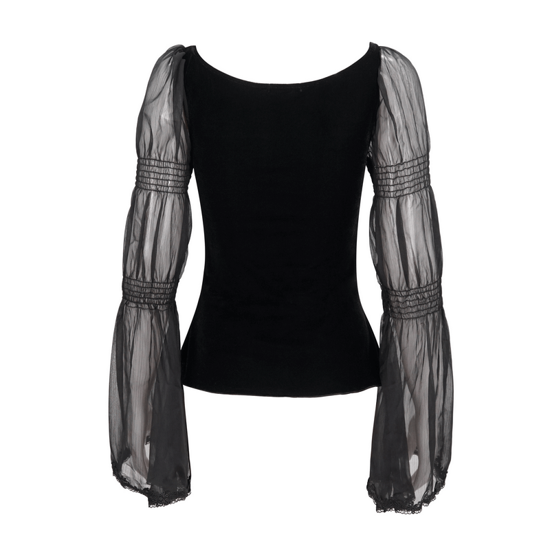 Gothic velvet top with transparent long sleeves, featuring an elegant silhouette and vintage lace details.