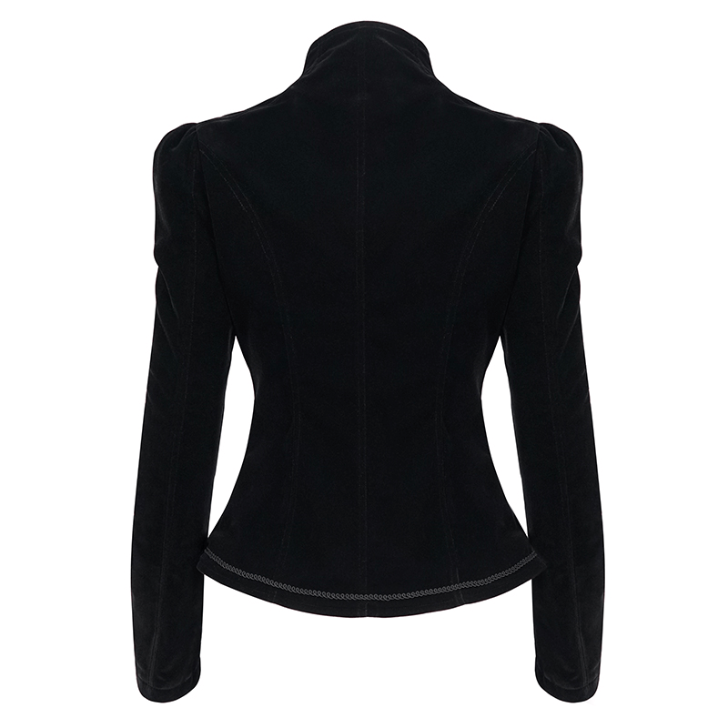 Gothic Velvet Zipper Black Jacket for Women / Vintage Jacket with Lace Applique and Decorative Buttons