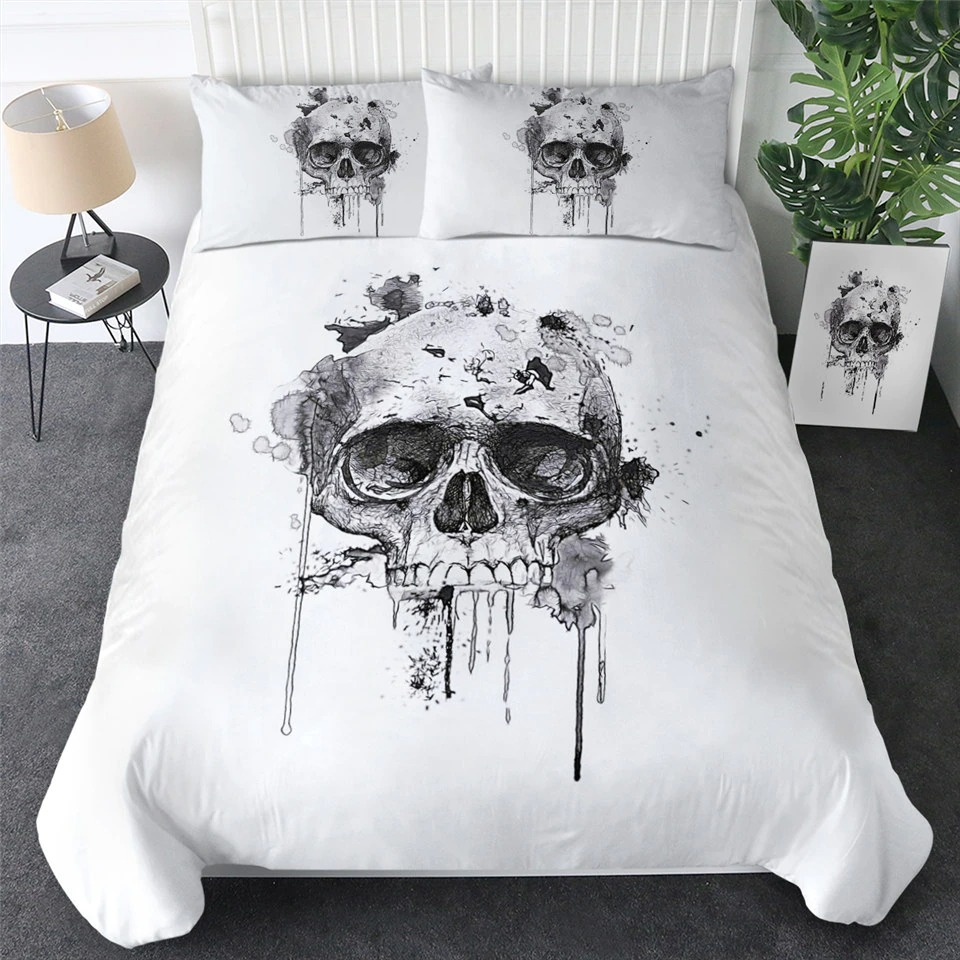 Gothic White Bedding with 3D Print of Skull / Unisex Bedclothes Sets / Fashion Home Textiles - HARD'N'HEAVY