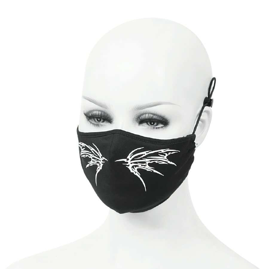 Gothic White Butterfly Face Mask / Comfortable Mask with Adjustable Elastic Bands - HARD'N'HEAVY