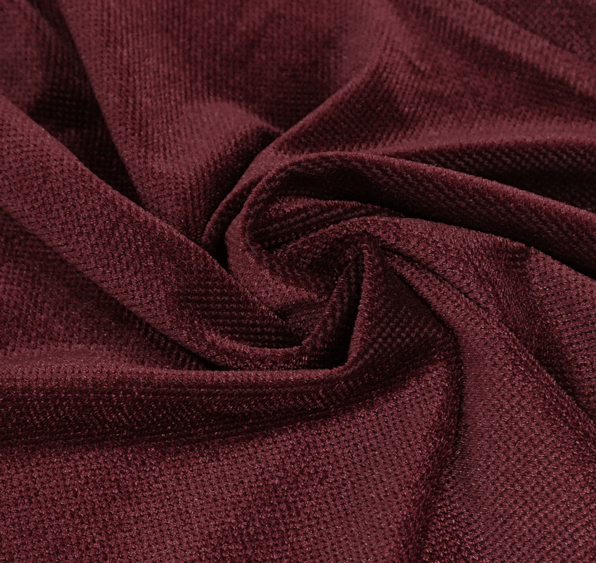Soft wine red fabric showcasing textured details, perfect for gothic-inspired flared pants.