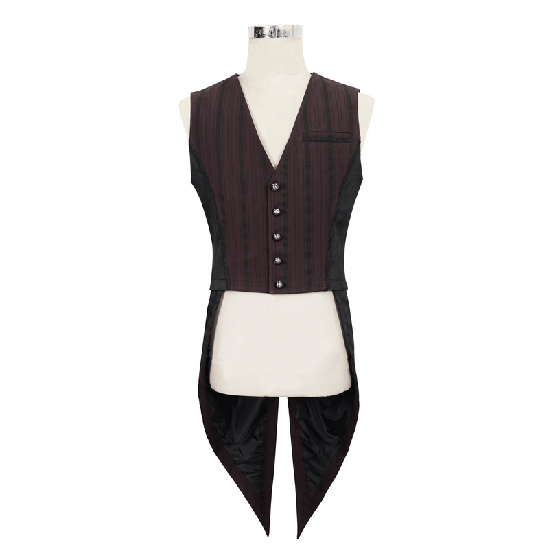 Gothic Wine Red Stripes Waistcoat with Datachable Swallow Tail / Male V-Neck Buttons Waistcoat