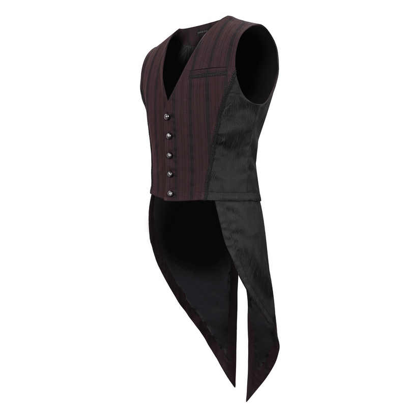 Gothic Wine Red Stripes Waistcoat with Datachable Swallow Tail / Male V-Neck Buttons Waistcoat