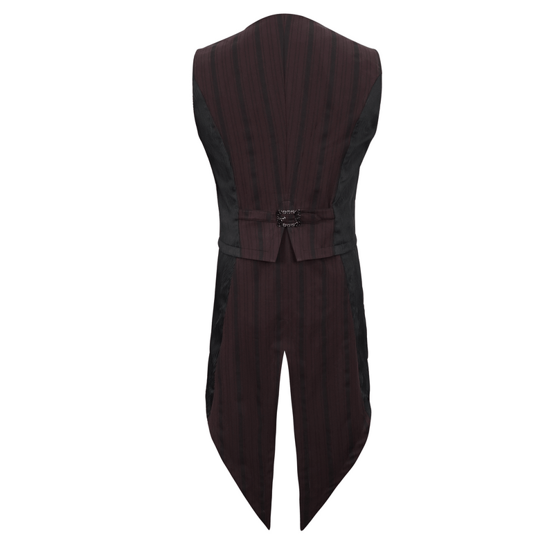 Back view of Gothic wine red striped waistcoat with detachable swallow tail, featuring elegant tailoring and vintage style.