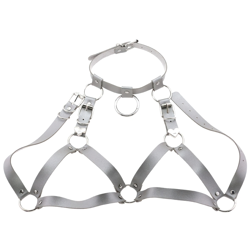 Gothic Women Body Harness Of PU Leather / Necklace Of Metal Heart / Ladies Chest Belt - HARD'N'HEAVY