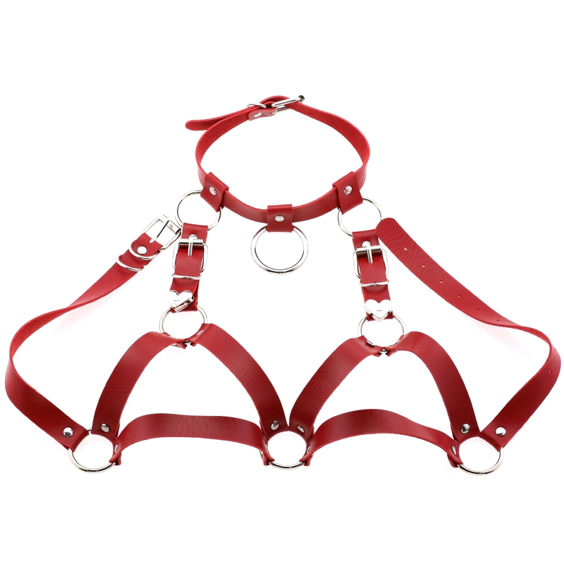 Gothic Women Body Harness Of PU Leather / Necklace Of Metal Heart / Ladies Chest Belt - HARD'N'HEAVY