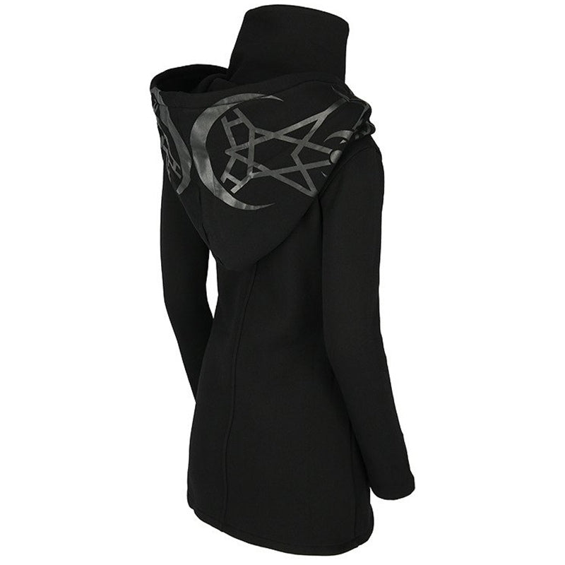 Gothic women hoodie with long sleeves and unique hood design, perfect for unisex style and comfort.