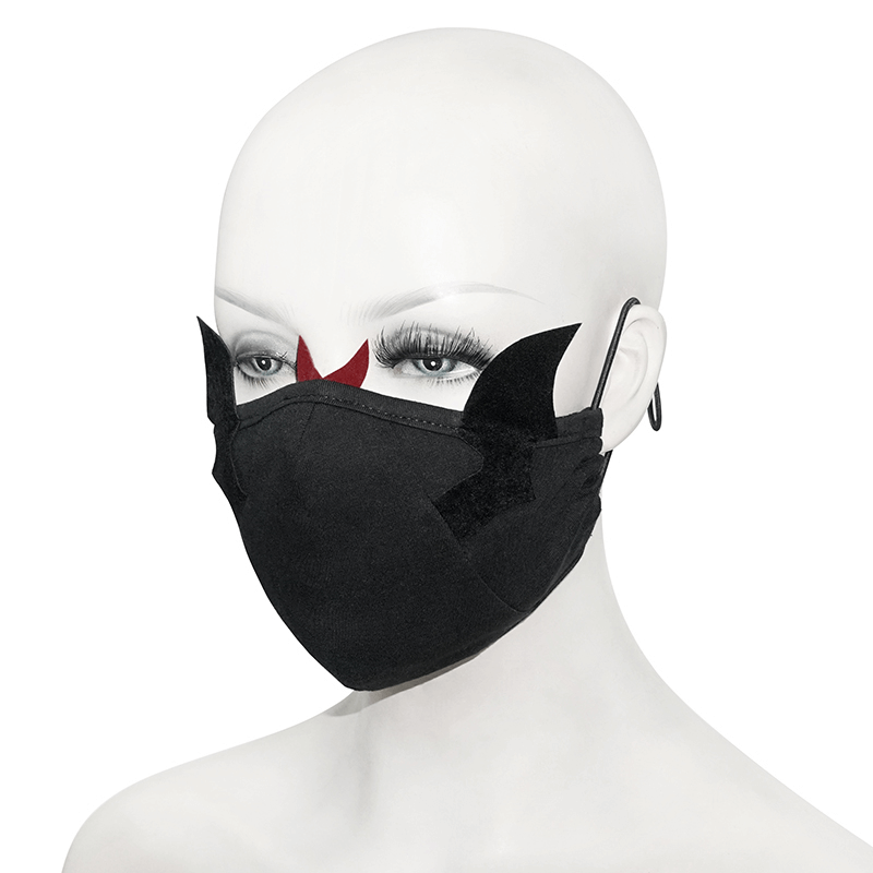 Gothic women's black cotton mask with wings, adjustable straps, perfect for edgy outfits.