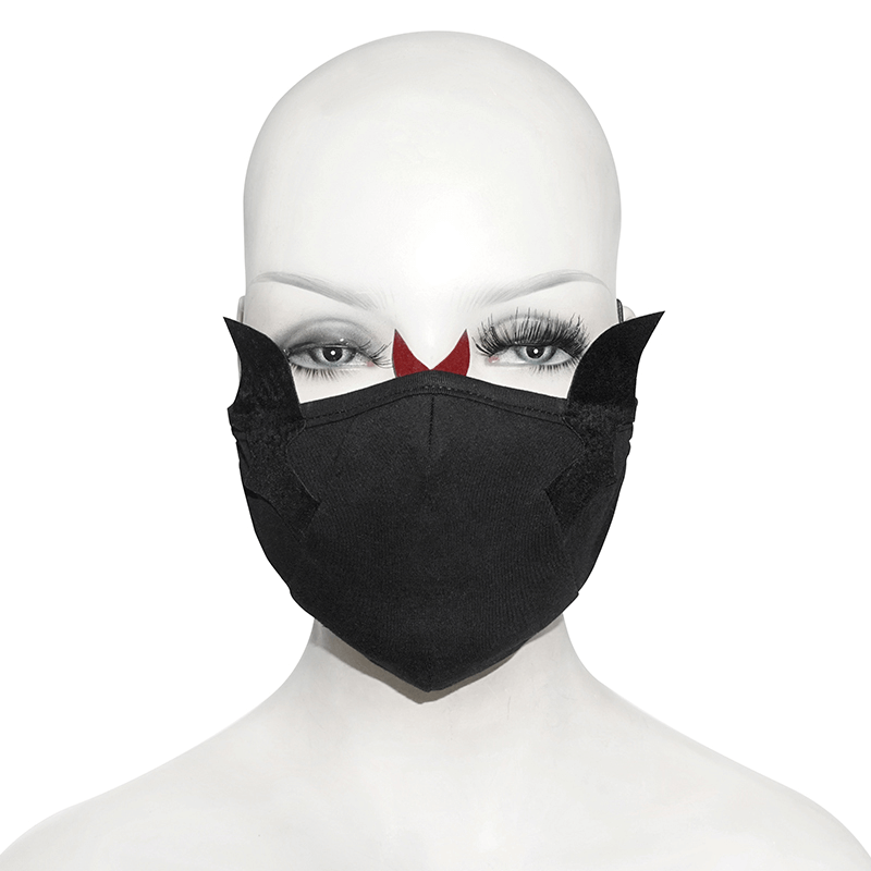 Gothic Women's Cotton Mask with Wings / Black Face Mask with Elastic Adjustable Straps