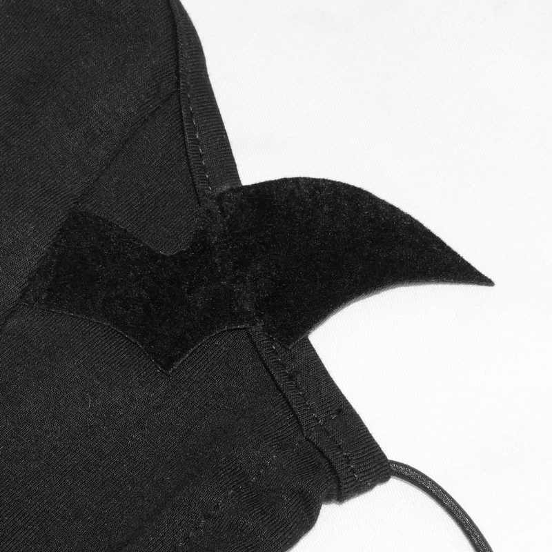 Gothic black cotton mask with bat wings detail and adjustable straps for a unique style.