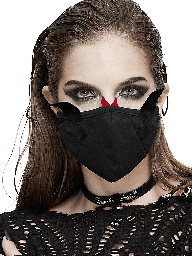 Gothic Women's Cotton Mask with Wings / Black Face Mask with Elastic Adjustable Straps