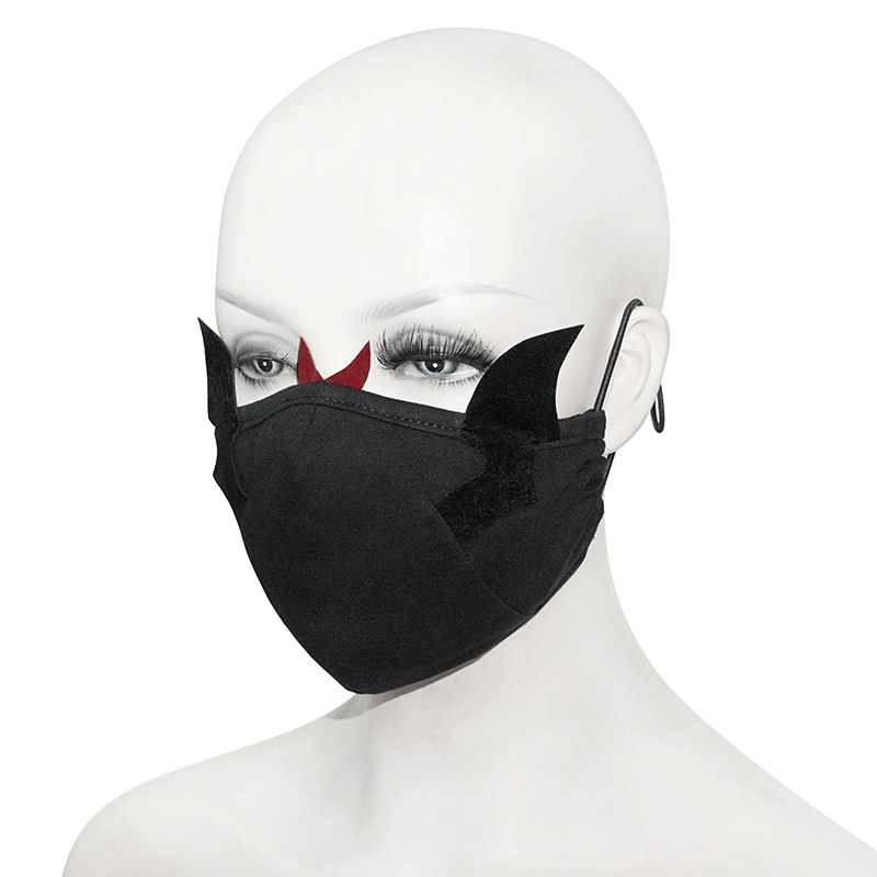 Gothic Women's Cotton Mask with Wings / Black Face Mask with Elastic Adjustable Straps