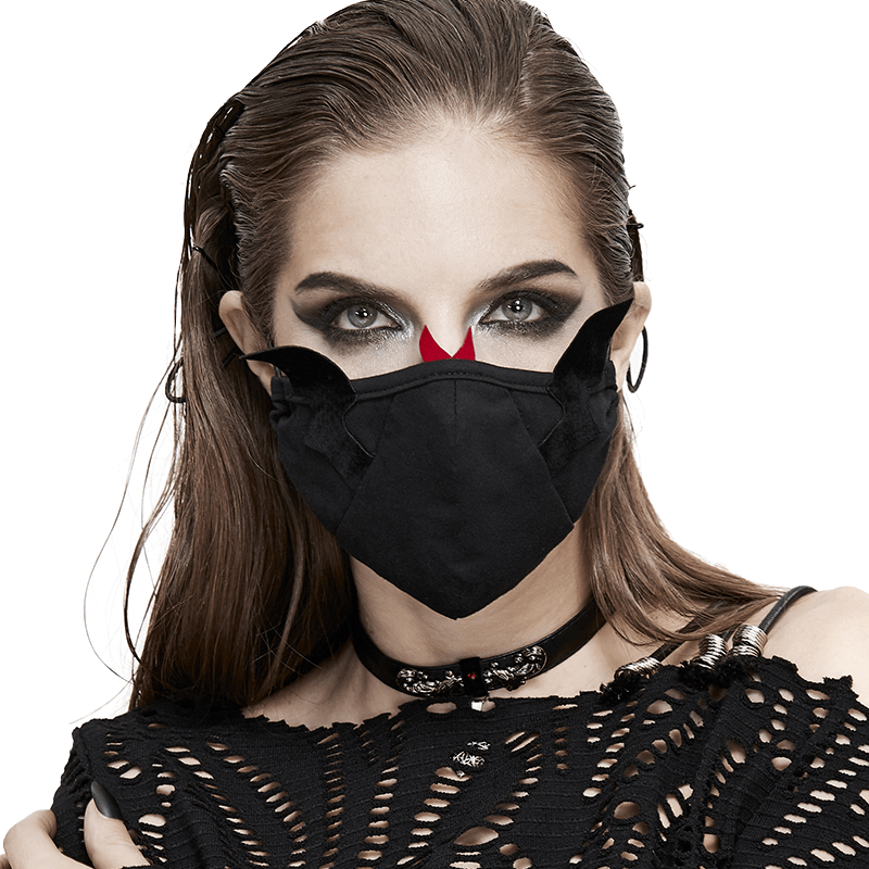 Gothic Women's Cotton Mask with Wings / Black Face Mask with Elastic Adjustable Straps