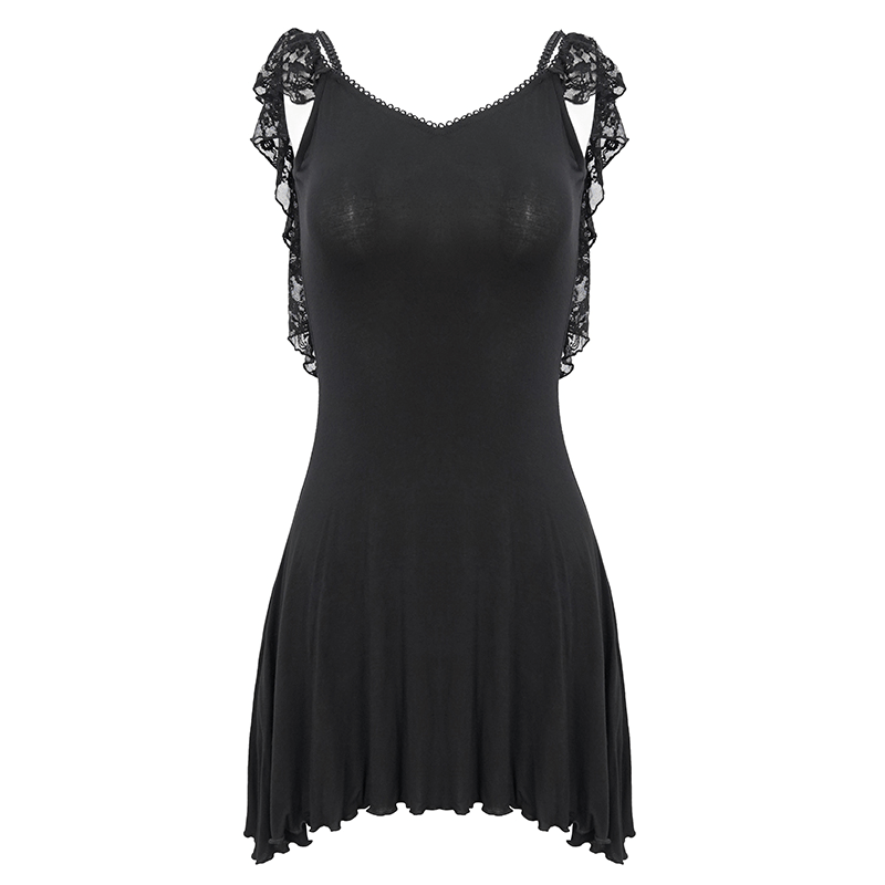 Gothic Women's Dress With Lace Veil and Beads Ornaments on Back / Alternative Fashion