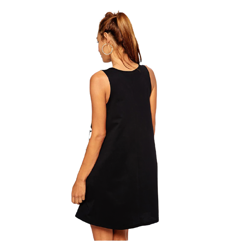 Back view of a stylish Gothic black dress, featuring a skeleton print, perfect for casual and chic outfits.