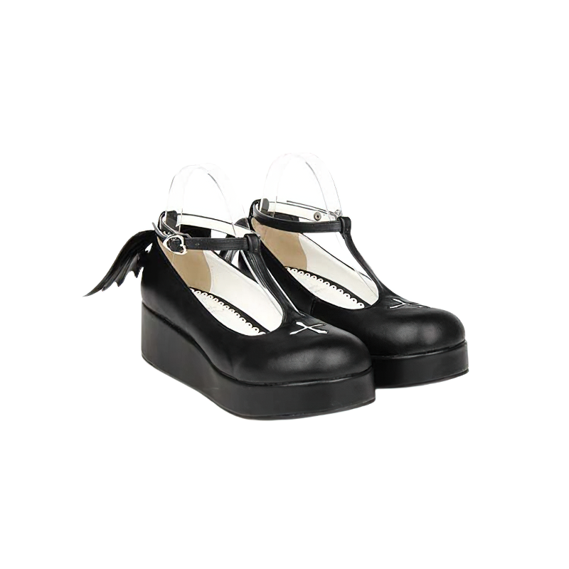 Gothic Women Shoes Of T-Strap And Platform Heel / Casual Comfortable Footwear - HARD'N'HEAVY