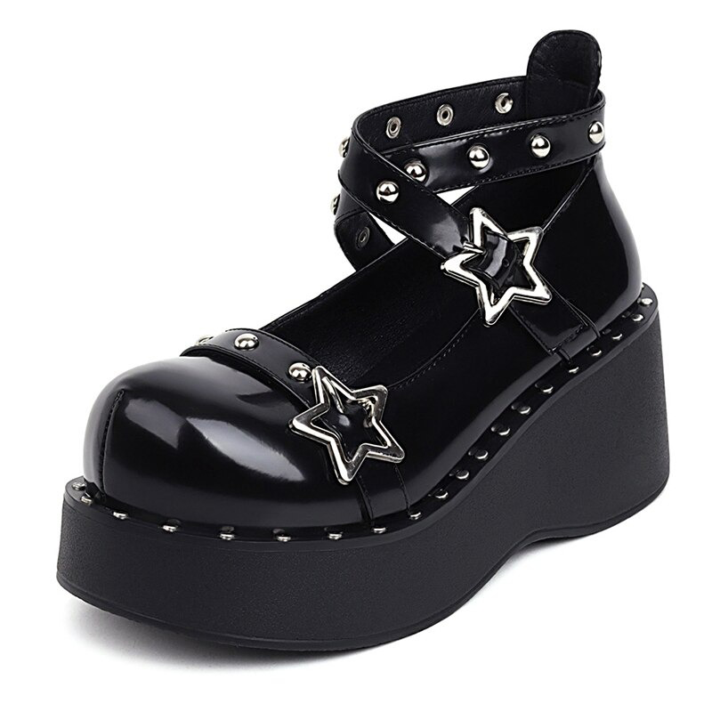 Gothic Women Wedges Pumps on Platform / Fashion Shoes With Rivets Rhinestone For Autumn - HARD'N'HEAVY