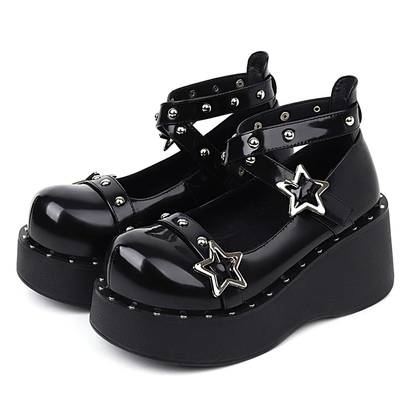 Gothic Women Wedges Pumps on Platform / Fashion Shoes With Rivets Rhinestone For Autumn - HARD'N'HEAVY
