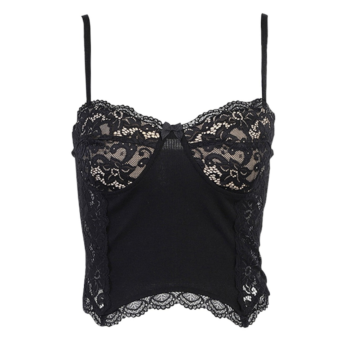 Gothic Women's Black Tank Top / Sexy Crop Lace Top with Floral Pattern - HARD'N'HEAVY