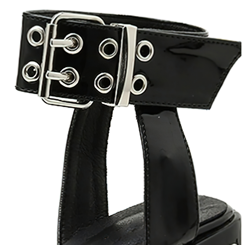 Gothic Women's Chunky High Heel Sandals with Ankle Buckle / Black Summer Platform Shoes - HARD'N'HEAVY