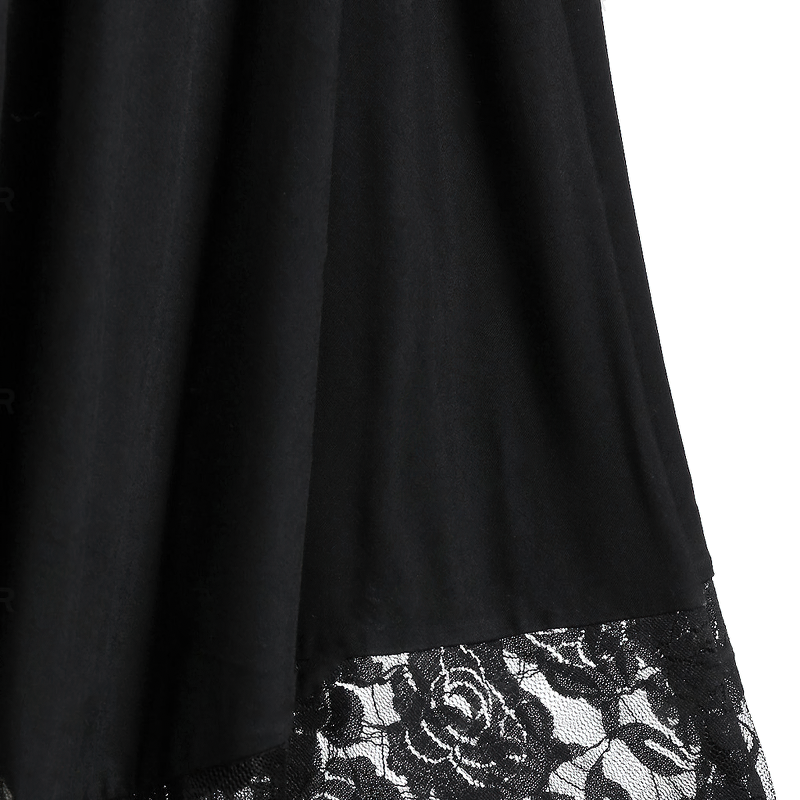 Gothic Women's Dress with Shoulder Bandage Ruffle / Luxury High Waist A-line Dresses - HARD'N'HEAVY