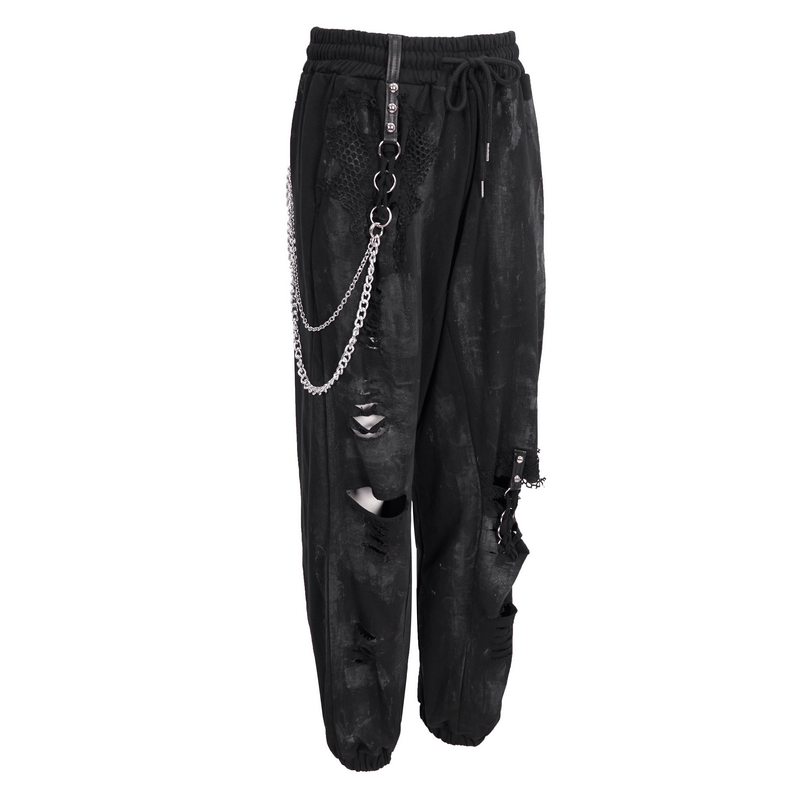 Gothic Women's Elastic Waist Black Cargo Pants / Loose Long Pants With Chain, Rivets and Loops - HARD'N'HEAVY