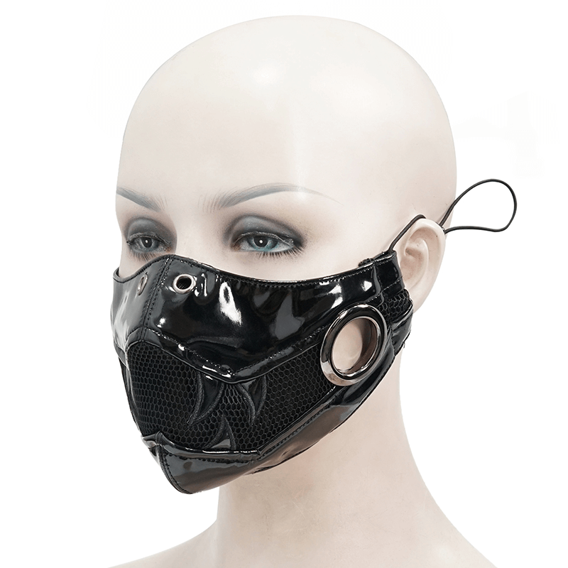 Gothic Women's Face Mask with Holographic Fang On Both Sides / Punk Black Mask - HARD'N'HEAVY