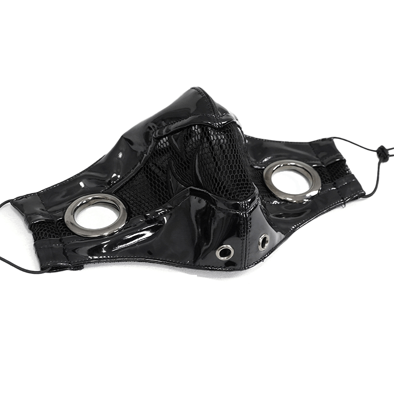 Gothic Women's Face Mask with Holographic Fang On Both Sides / Punk Black Mask - HARD'N'HEAVY