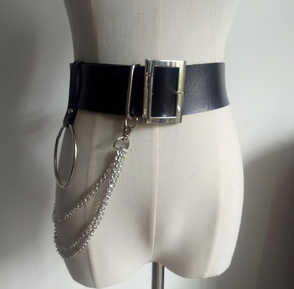 Gothic Women's Faux Leather Belt With Metal Chains / Punk Style Waist Straps Harness - HARD'N'HEAVY