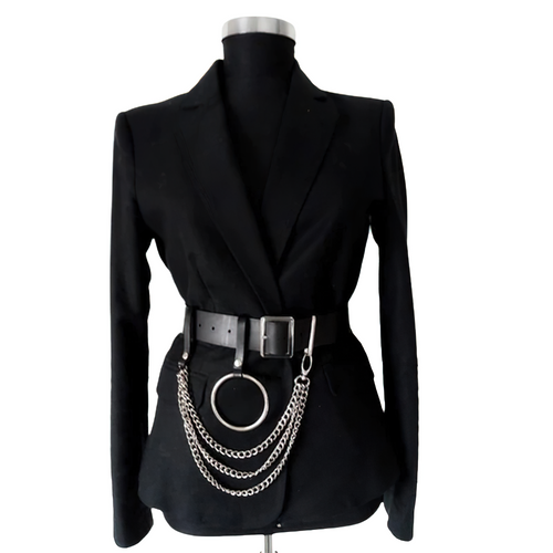 Gothic Women's Faux Leather Belt With Metal Chains / Punk Style Waist Straps Harness