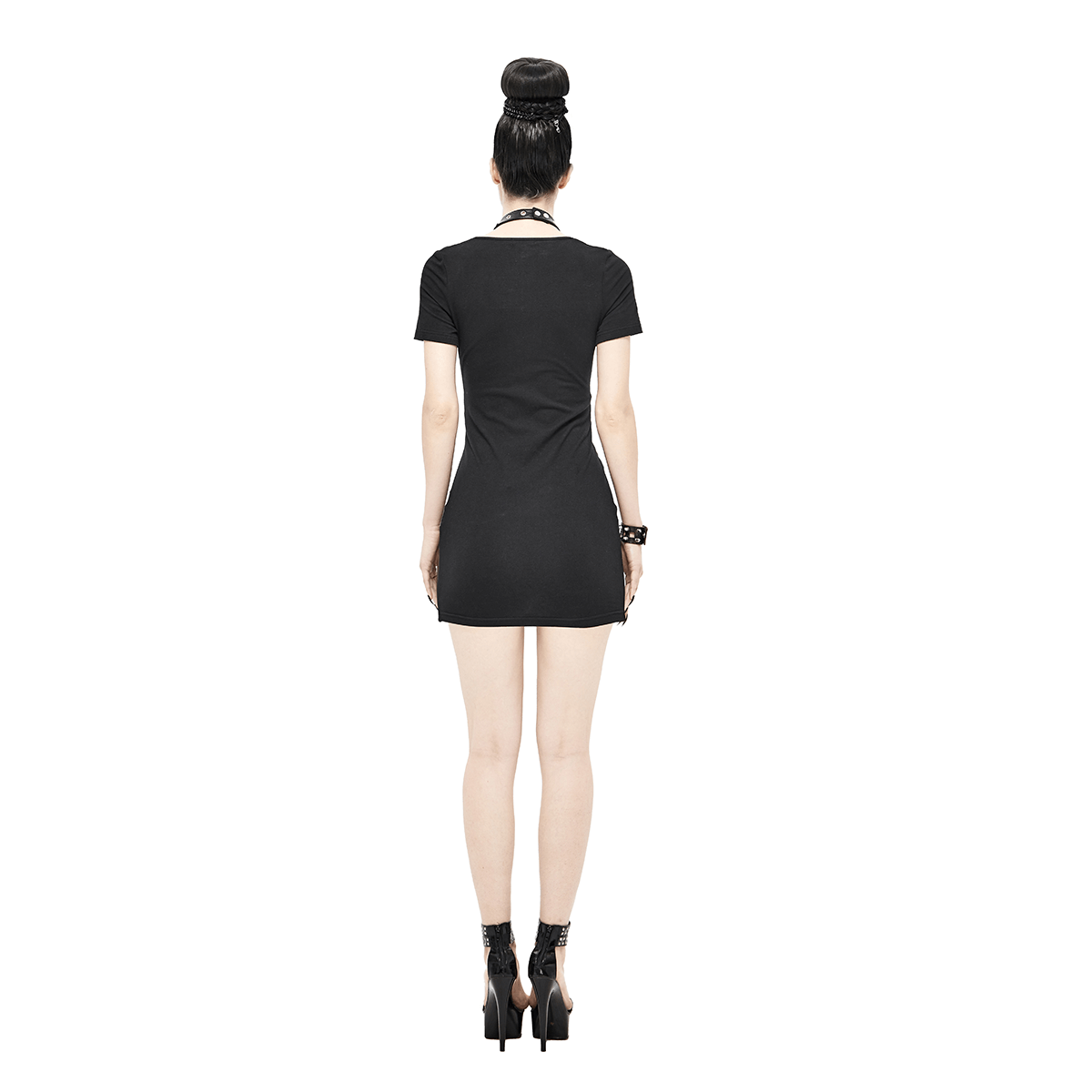 Gothic Women's Mini Dress with Choker Belt / Sexy Skinny Black Dress with Five-Point Star - HARD'N'HEAVY