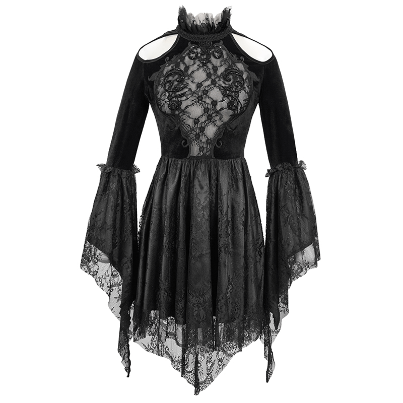 Gothic Women's Off-Shoulder Velvet Dress With Trumpet Sleeves - HARD'N'HEAVY