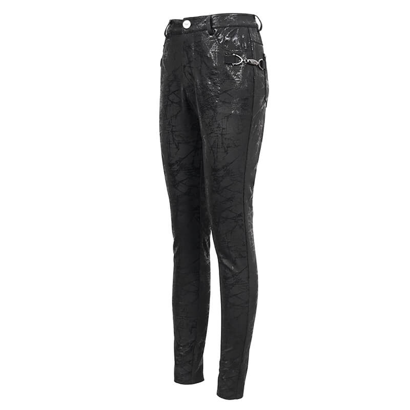 Gothic Women's Pattern Slim Fitted Pants / Black Trousers With Buckle Accents on Both Sides - HARD'N'HEAVY