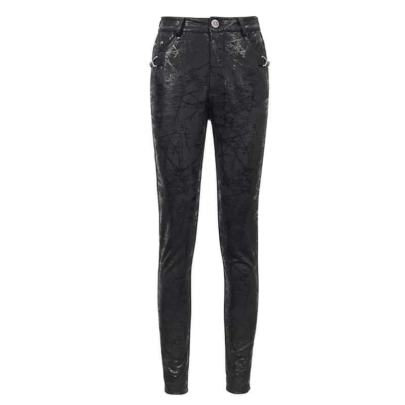 Gothic Women's Pattern Slim Fitted Pants / Black Trousers With Buckle Accents on Both Sides - HARD'N'HEAVY