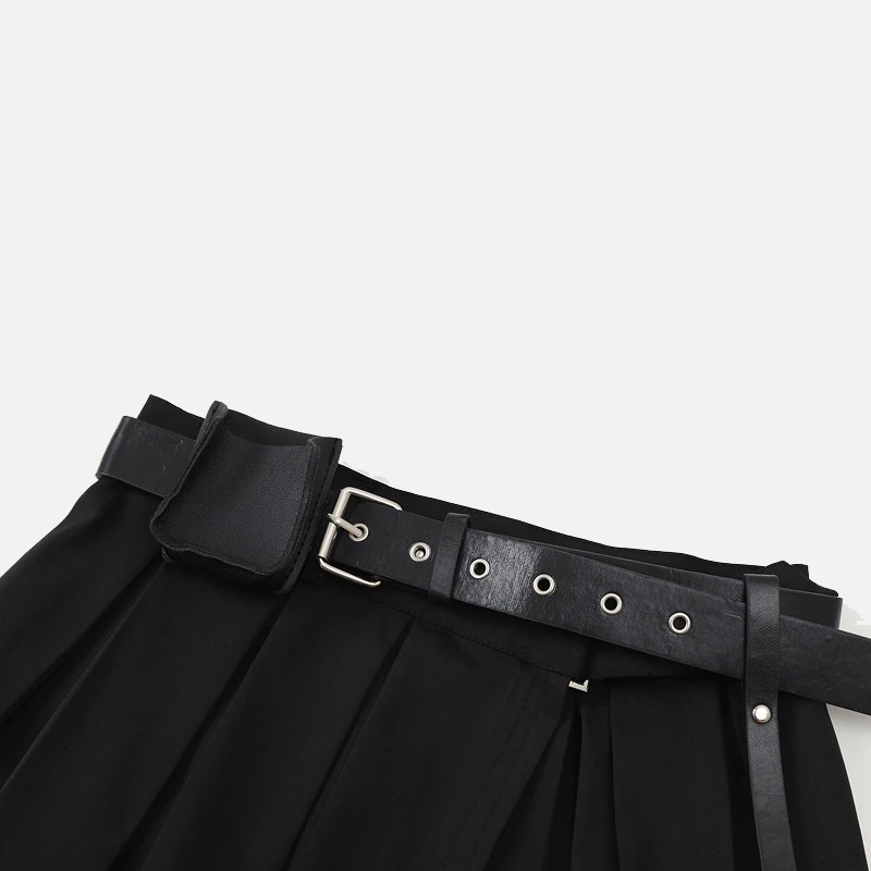Gothic Women's Pleated Mini Skirts / Sexy Black High Waist Skirts with Belt - HARD'N'HEAVY