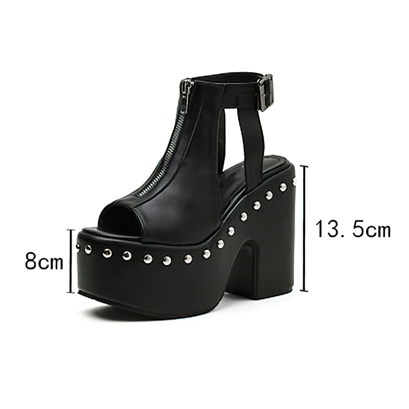 Gothic Women's Sandals with Strap Open Toe / High-Heeled Shoes Women in Punk style - HARD'N'HEAVY