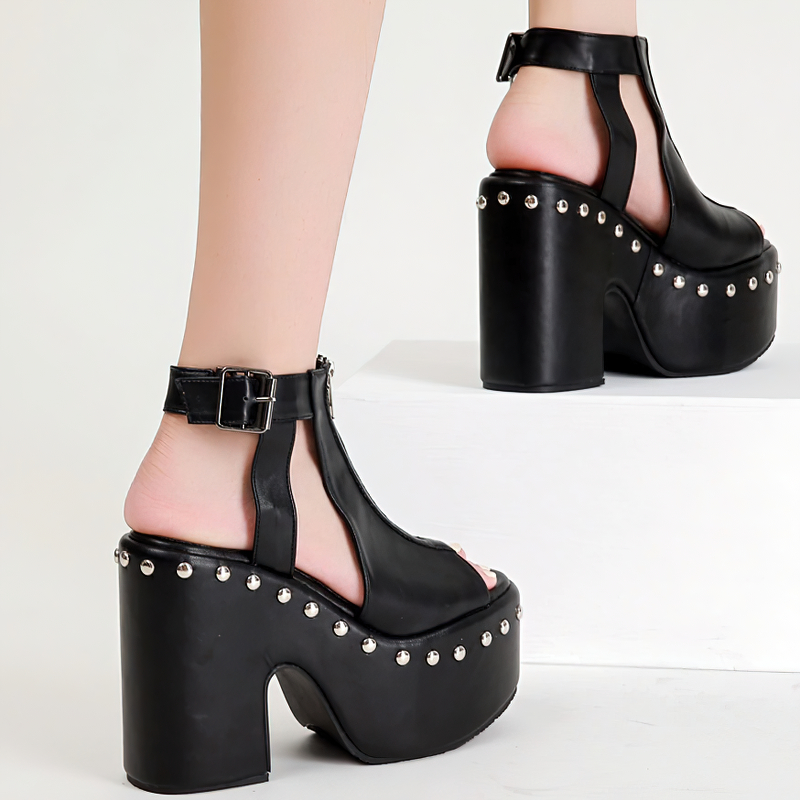 Gothic Women's Sandals with Strap Open Toe / High-Heeled Shoes Women in Punk style - HARD'N'HEAVY