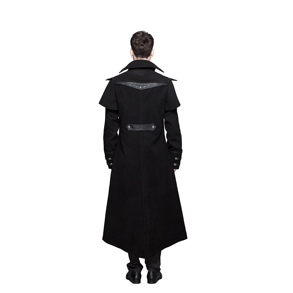 Gothic Zipper Long Trench Coat for Men / Steampunk Black Turndown Collar Coat - HARD'N'HEAVY