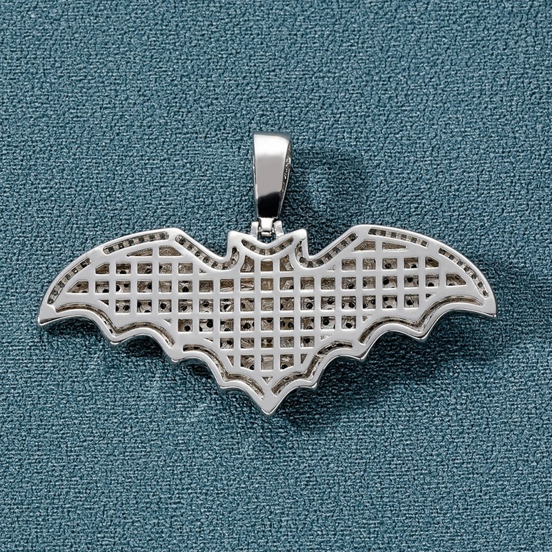 Gothic zircon bat pendant in silver, stylish punk rock jewelry for men and women.
