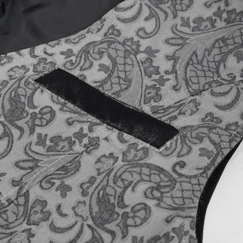 Gray and Black Gothic Jacquard Tailed Waistcoat for Men / Retro Elegant Male Clothing